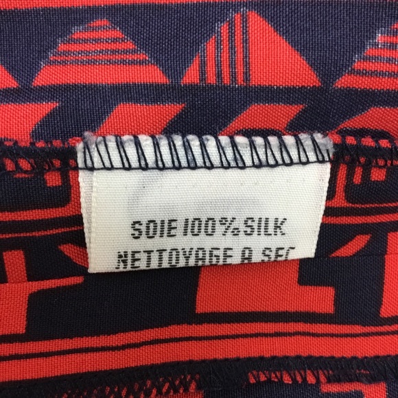 LANVIN Paris Women's Vintage Red/Navy 100% Silk Midi Skirt *No Size* - Picture 6 of 8